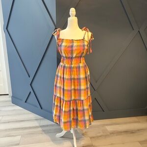 Colorful Plaid Midi Dress with Tie Straps